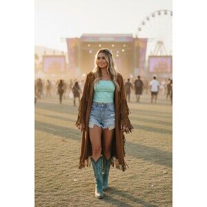 BP Ditsy Floral Cropped Top Womens L Light Blue Festival Summer Bohemian Prairie